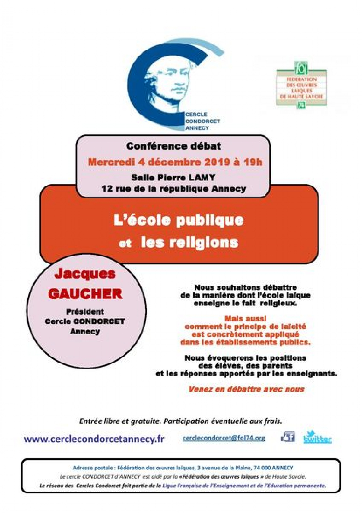 Conférence débat « l’école publique et les religions »